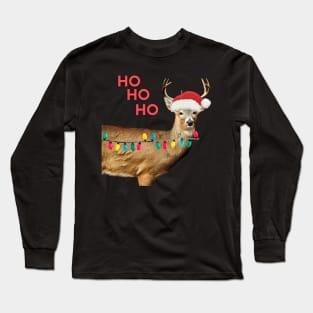 Funny Deer With Christmas Hat T-shirt Long Sleeve T-Shirt